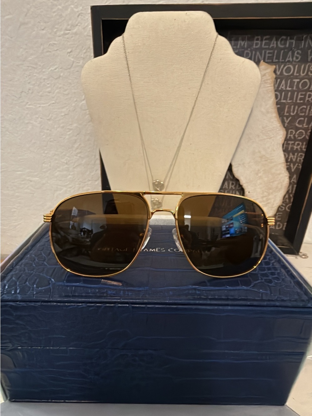 Vintage frames company rimmed Buffalo horn 24 kt sunglasses